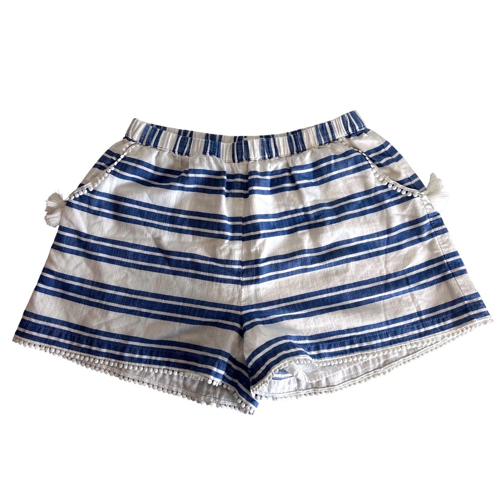 Boden Cotton Shorts Blue & White Striped with Tassel Pom Pom Girls 16Y